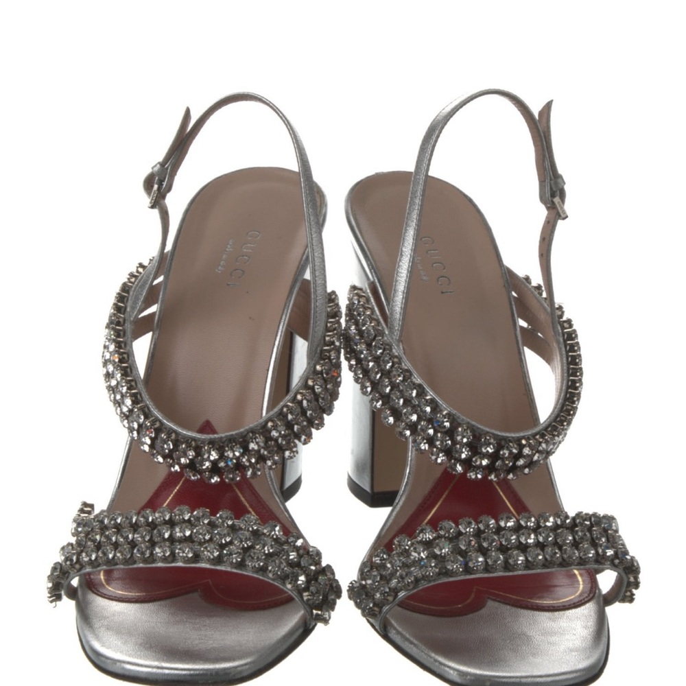 Gucci Silver Stiletto Heels with Crystal Embellishments